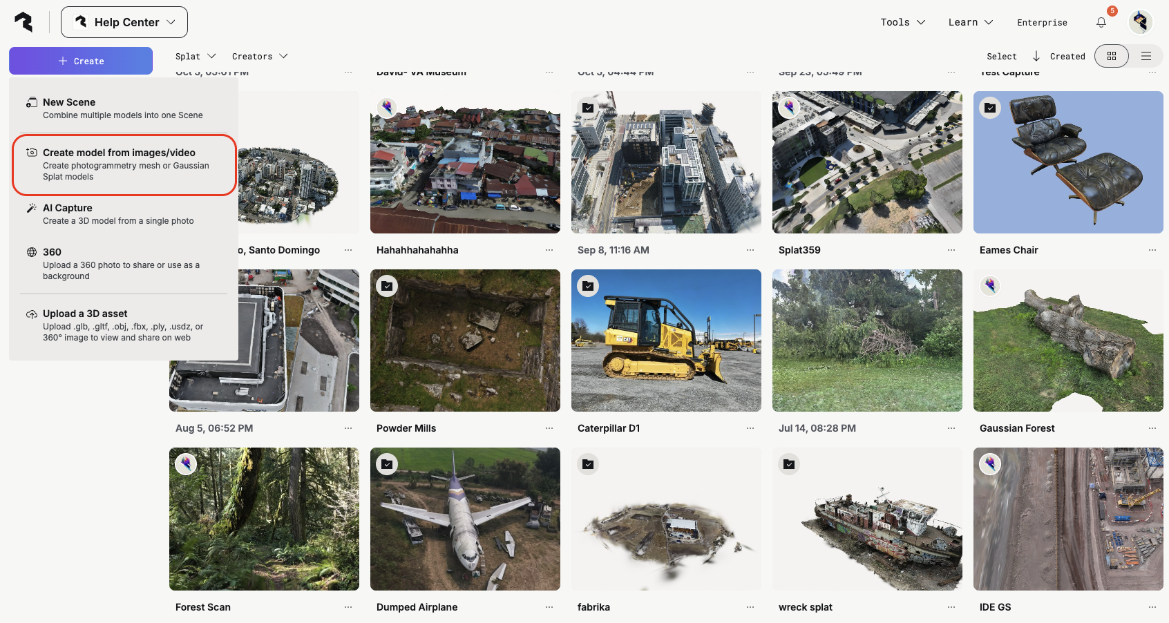 Polycam interface showing photo upload screen